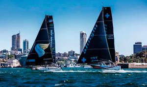 Act 8, Extreme Sailing Series Sydney – Day 2 – Oman Air and Alinghi are neck and neck at the halfway stage of the final Act of the 2016 season. photo copyright Jesus Renedo / Lloyd images taken at  and featuring the  class