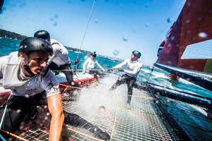 Act 8, Extreme Sailing Series Sydney – Day 4 – On board with Team Australia on the final day of racing on their home waters. photo copyright Jesus Renedo / Lloyd images taken at  and featuring the  class