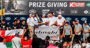 Act 8, Extreme Sailing Series Sydney – Day 4 – Prize giving – Race Director Phil Lawrence hands over the Series trophy to 2016 champions Alinghi. photo copyright Jesus Renedo / Lloyd images taken at  and featuring the  class