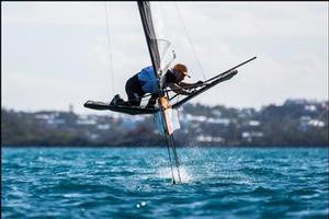 Andrew Budgen of England completes a foiling tack on Great Sound at the MS Amlin International Moth Regatta. photo copyright Beau Outteridge/Amlin International Moth Regatta taken at  and featuring the  class