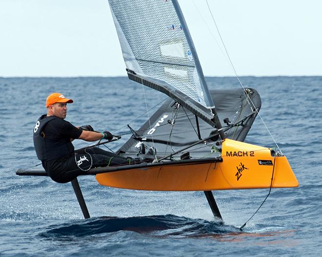 Andy Budgen established the new Foiling Monohull record in his International Moth. - 2017 Mount Gay Round Barbados Race ©  Peter Marshall / MGRBR
