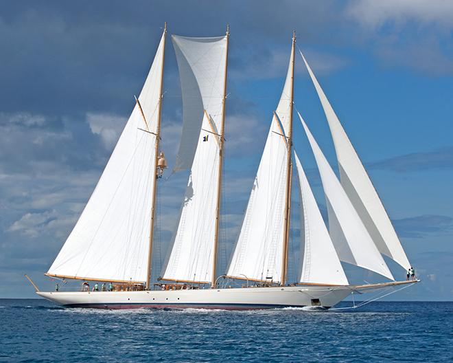 The beautiful 65m schooner – Adix – wins the Classic class. - 2017 Mount Gay Round Barbados Race ©  Peter Marshall / MGRBR