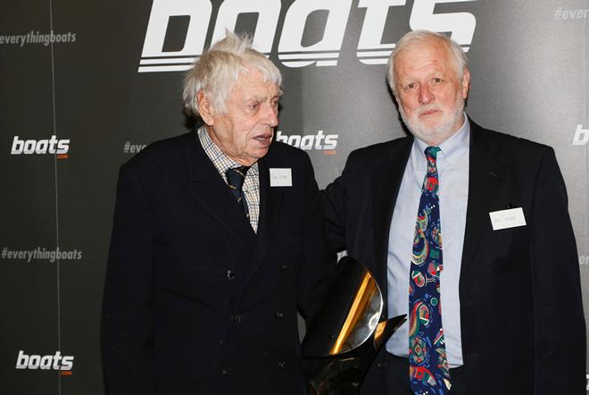 Yachting Cartoonist, Mike Peyton, left.  received the Diamond Jubilee Lifetime Achievement Award just a year ago from then YJA chairman Paul Gelder © SW
