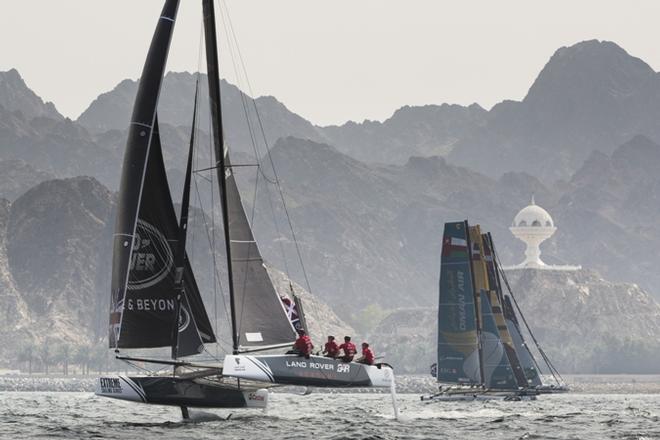 Racing off the magnificent Omani coastline © Lloyd Images/Extreme Sailing Series