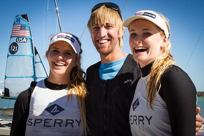 McBride (center) with U.S. Olympians Paris Henken and Helena Scutt. © US Sailing http://www.ussailing.org
