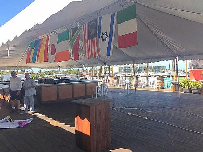 Upstairs deck at Waterfront Brewery being prepared - provides a huge bar and a stunning harbor view for Race Week sailors © Dobbs Davis