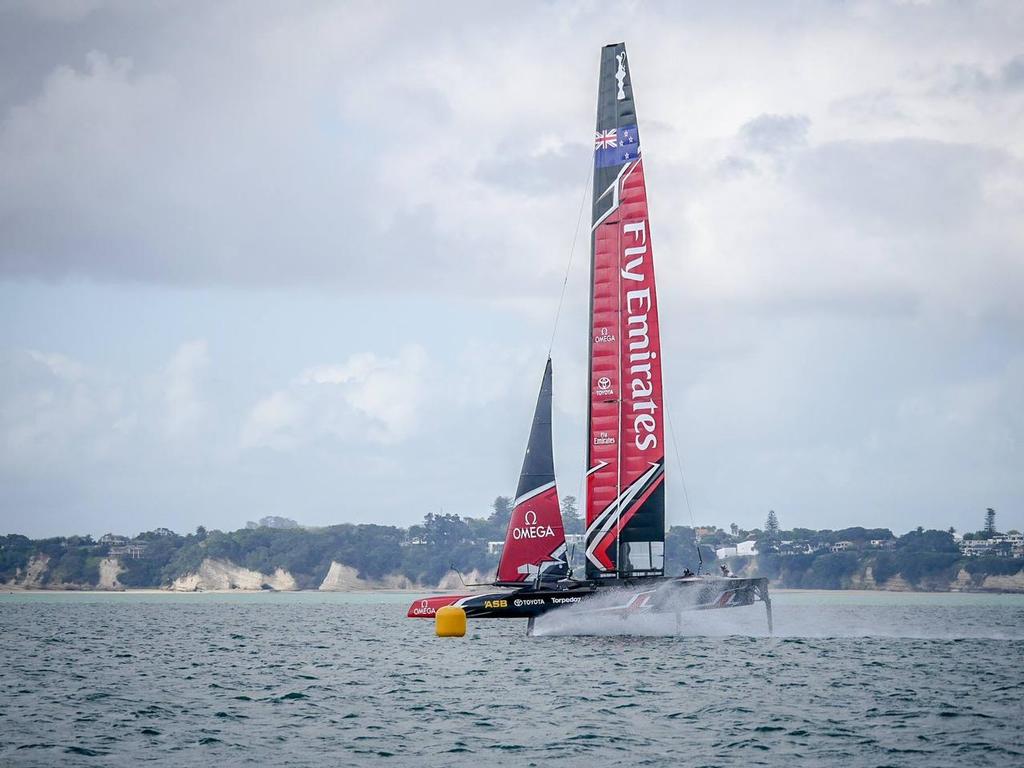 Emirates Team New Zealand's AC45S sailing in Auckland photo copyright Hamish Hooper/Emirates Team NZ http://www.etnzblog.com taken at  and featuring the  class