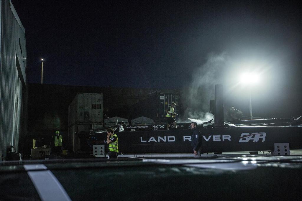 Working into the night - A day in the Life of Land Rover BAR, Great Sound Bermuda, January 2017 photo copyright Alex Palmer taken at  and featuring the  class