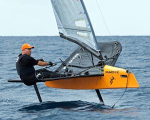 Andy Budgen established the new Foiling Monohull record in his International Moth. - 2017 Mount Gay Round Barbados Race photo copyright  Peter Marshall / MGRBR taken at  and featuring the  class