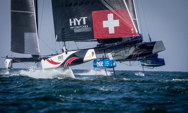 After another consistent day, Alinghi is up to second place – GC32 Championship © Jesus Renedo / GC32 Championship Oman