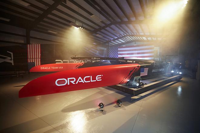 Oracle Team USA celebrate completion of new America’s Cup Class boat © Oracle Team USA media