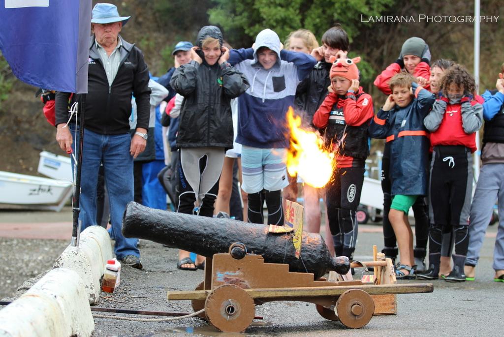 Traditional Opening of the Interislander -firing the 200 year old QCYC cannon - Interislander Optimist Challenge 2017 and Port Marlborough Starling regatta photo copyright Agnes Takacs taken at  and featuring the  class