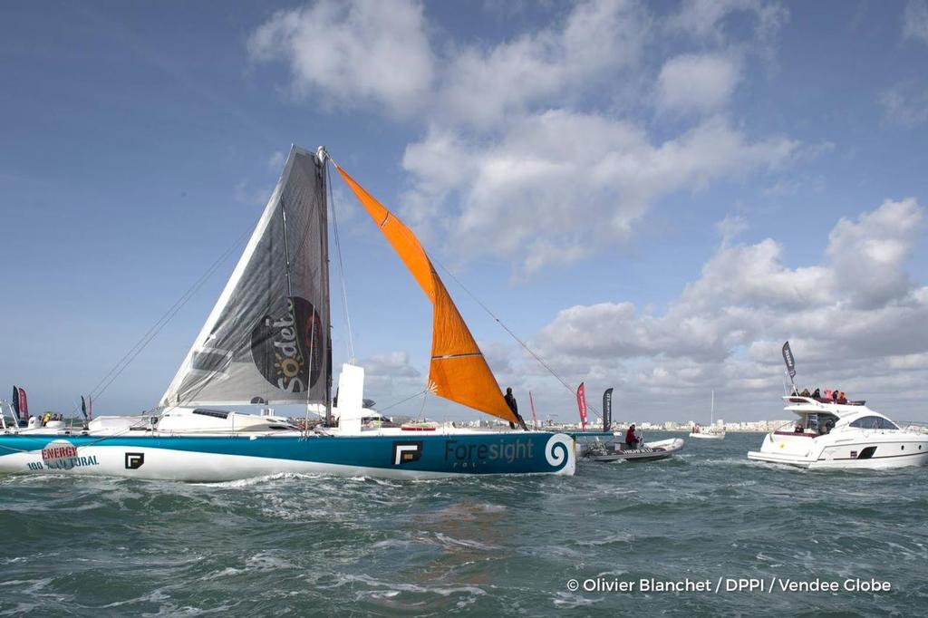 - Vendee Globe - Conrad Colman finishes under Jury Rig in Les Sables d&rsquo;Olonne - February 24, 2017 photo copyright  Olivier Blanchett / DPPI / Vendee Globe http://www.vendeeglobe.org/ taken at  and featuring the  class