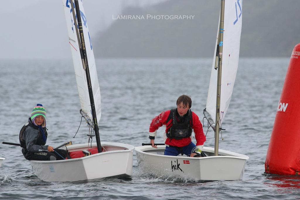 Grey, cold and wet on day 1...and tricky wind to top it off - Interislander Optimist Challenge 2017 and Port Marlborough Starling regatta © Agnes Takacs