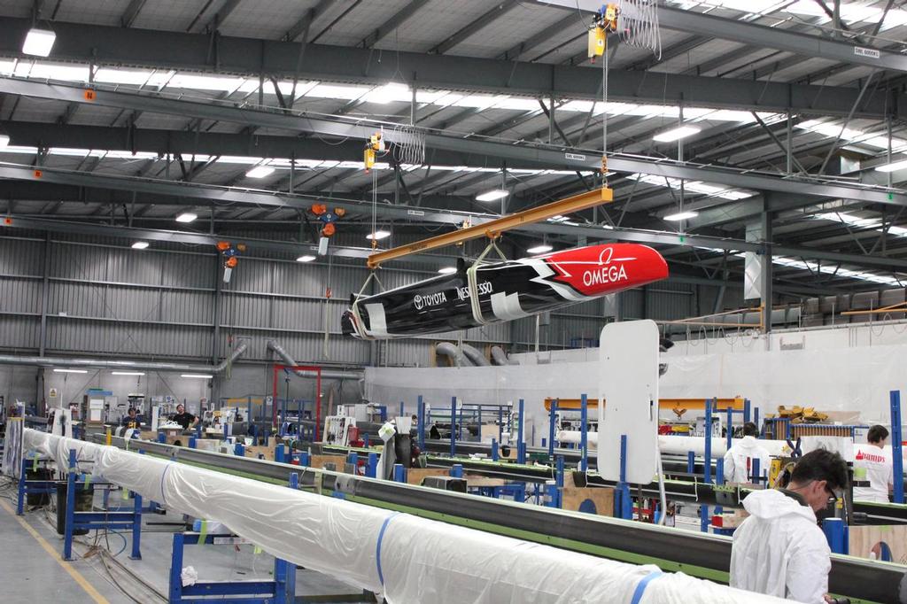 The AC50 flies above the floors at the Southern Spars facility in Auckland © Southern Spars