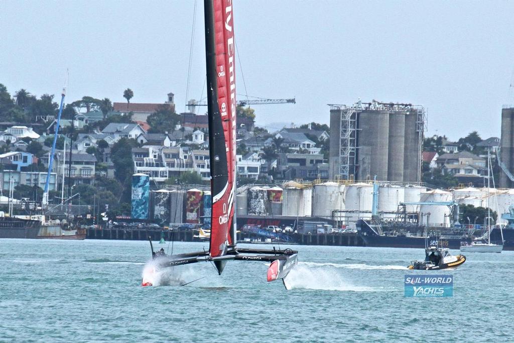 Emirates Team New Zealand's new AC50 sailing for the second time  from the Team's base in Auckland.  February 15, 2017 photo copyright Richard Gladwell www.photosport.co.nz taken at  and featuring the  class