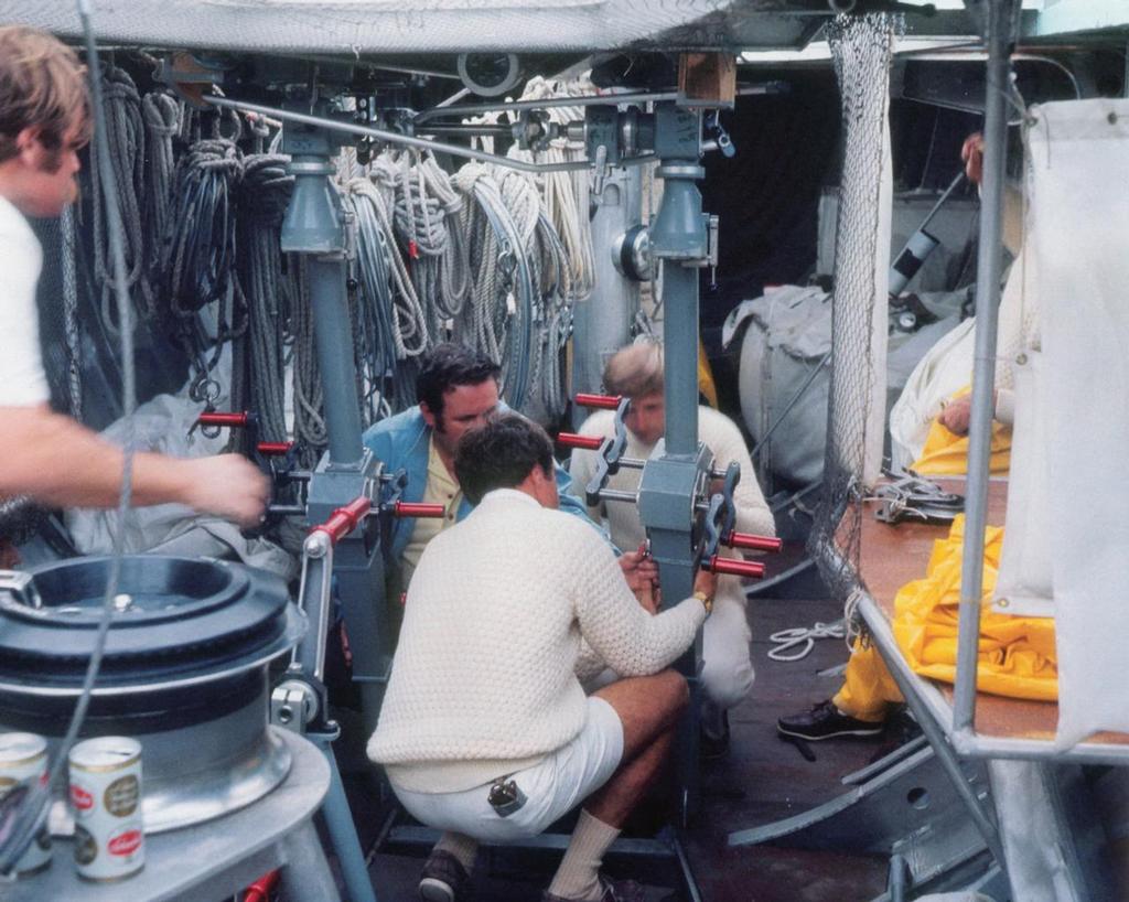 Below decks on Courageous in the 1977 America’s Cup campaign - not cycle pedestals like the Challenger Sveridge - but grinding below in these conditions in a 12 Metre must have been hard work. © Paul Darling Photography Maritime Productions www.sail-world.com/nz