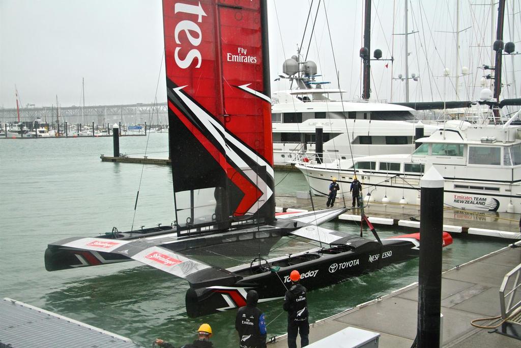 Emirates Team New Zealand AC 50 has no winches and reduced parasitic platform  drag © Richard Gladwell www.photosport.co.nz