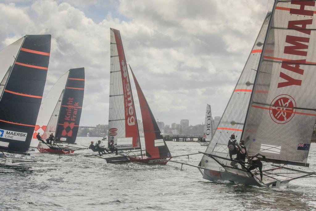 Yamaha playing catch up in the early stages of Race 3 - 2017 JJ Giltinan Trophy 18ft Skiff Championship, February 28, 2017 photo copyright Michael Chittenden  taken at  and featuring the  class