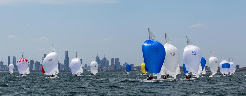 Racing in the top of the Bay, with Melbourne’s CBD as the backdrop. © Kylie Wilson Positive Image - copyright http://www.positiveimage.com.au/etchells