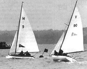 1939 champion Manu leading Jeanette photo copyright Frank Quealey /Australian 18 Footers League http://www.18footers.com.au taken at  and featuring the  class