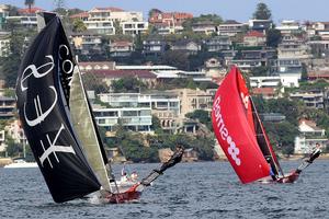 Compassmarkets grabs second place just ahead of Smeg on the run to the finish - JJ Giltinan 18ft Skiff Championship photo copyright Frank Quealey /Australian 18 Footers League http://www.18footers.com.au taken at  and featuring the  class