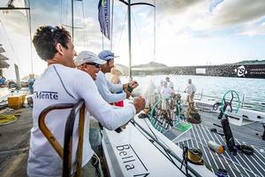 The Bella Mente Racing Team celebrates dockside in Antigua after their 2017 RORC Caribbean 600 win photo copyright  ELWJ Photography / RORC taken at  and featuring the  class