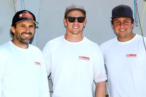 The Yamaha team of David McDiarmid, Matt Steven and Brad Collins in Sydney for the 2017 JJ Giltinan 18ft Skiff Championship photo copyright Frank Quealey /Australian 18 Footers League http://www.18footers.com.au taken at  and featuring the  class