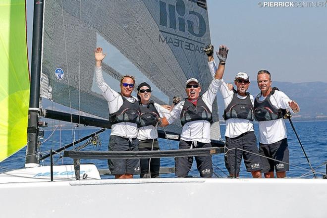 The best Corinthian team of the 2016 Melges 24 European Sailing Series - Miles Quinton's Gill Race Team GBR694 celebrating their Corinthian division victory at the Marinepool Melges 24 European Championship in France ©  Pierrick Contin http://www.pierrickcontin.fr/