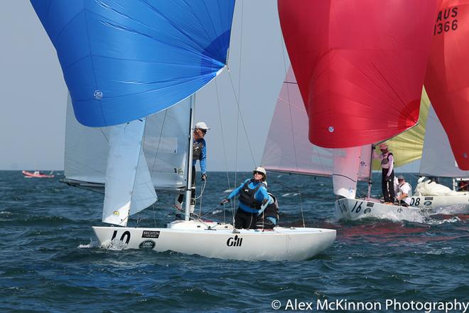 Trying to make it to the gate ahead of the others is Fifteen+ ( David Clark, Andrew Smith, and Ian Johnson) from the CYCA. One of a number of Interstate crews who have made their way to Melbourne for the weekend - 2017 Brighton Land Rover Etchells Victorian Championship ©  Alex McKinnon Photography http://www.alexmckinnonphotography.com