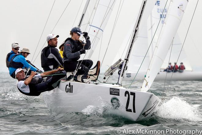 Yandoo XX - Marcus Burke hiking hard as Tiana Wittey sets about getting things ready for the hoist. See marvin in view with Jeanne-Claude Strong obscured... - Brighton Land Rover 2017 Etchells VIC Championship ©  Alex McKinnon Photography http://www.alexmckinnonphotography.com