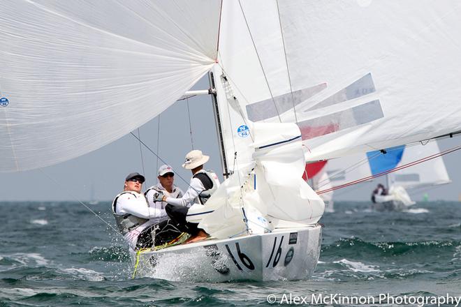 Conspiracy - James Polson, Akira Sakai, and Rory Godman -  HKG entry is currently in third place at the end of the first day. - Brighton Land Rover 2017 Etchells VIC Championship ©  Alex McKinnon Photography http://www.alexmckinnonphotography.com