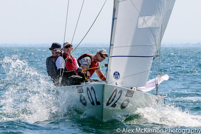Magpie (Graeme Taylor, James Mayo, and Steven Jarvin) got the bullet in Race Three. Seen here setting up for the line to the windward mark - 2017 Brighton Land Rover Etchells Victorian Championship ©  Alex McKinnon Photography http://www.alexmckinnonphotography.com