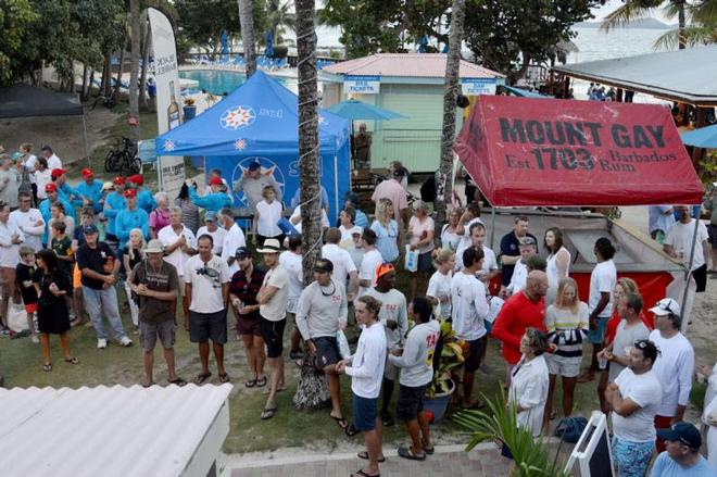 Crews gather for the prizegiving of the Nanny Cay Cup in the Regatta Village on the first day of the BVI Spring Festival © Todd VanSickle / BVI Spring Regatta http://www.bvispringregatta.org