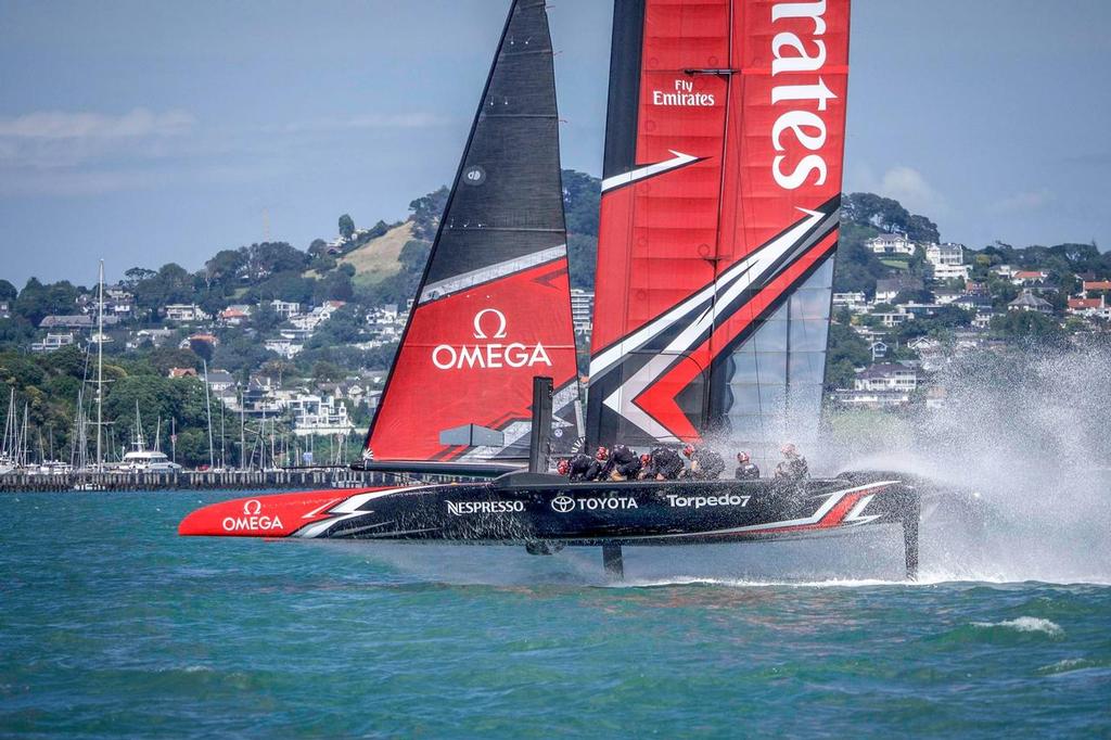 Emirates Team NZ sailing their AC50 in Auckland - march 2017 photo copyright Hamish Hooper/Emirates Team NZ http://www.etnzblog.com taken at  and featuring the  class