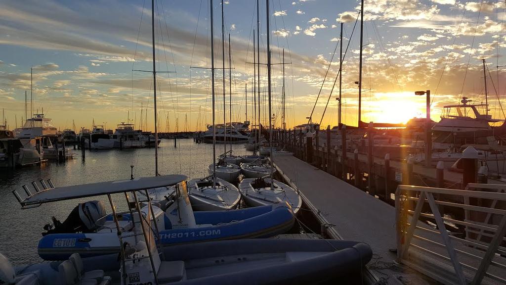 Sunset over Royal Perth Yacht Club Annexe Fremantle Day 1 WA State Championships 11 March 2017 - 2017 International Etchells WA State Championships photo copyright Mandy McEvoy taken at  and featuring the  class