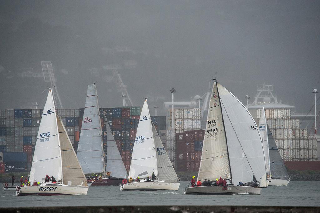 Start of racing, day 3, once again in heavy rain and lighter breeze - Port Nicholson Line 7 Regatta 2017 © Chris Coad