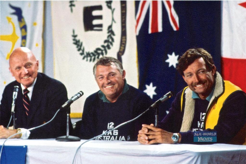 Bill Ficker (left) moderates a press conference in the 1983 America’s Cup with Alan Bond and John Bertrand (AUS) © Paul Darling Photography Maritime Productions www.sail-world.com/nz