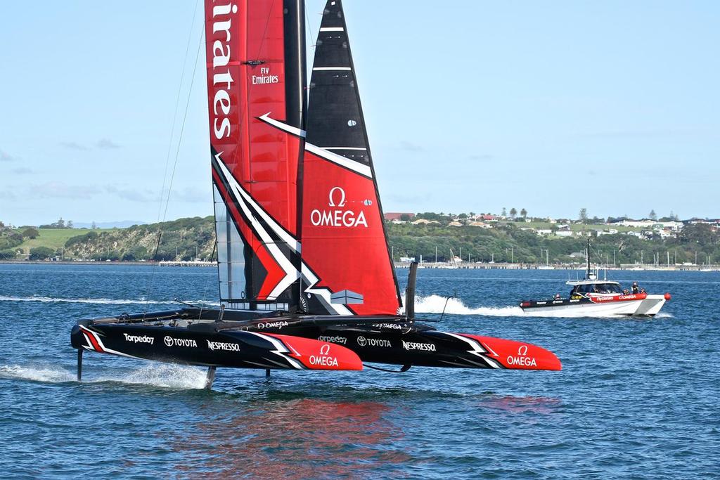 Emirates Team New Zealand AC50 on the Waitemata.  March 23, 2017 photo copyright Richard Gladwell www.photosport.co.nz taken at  and featuring the  class