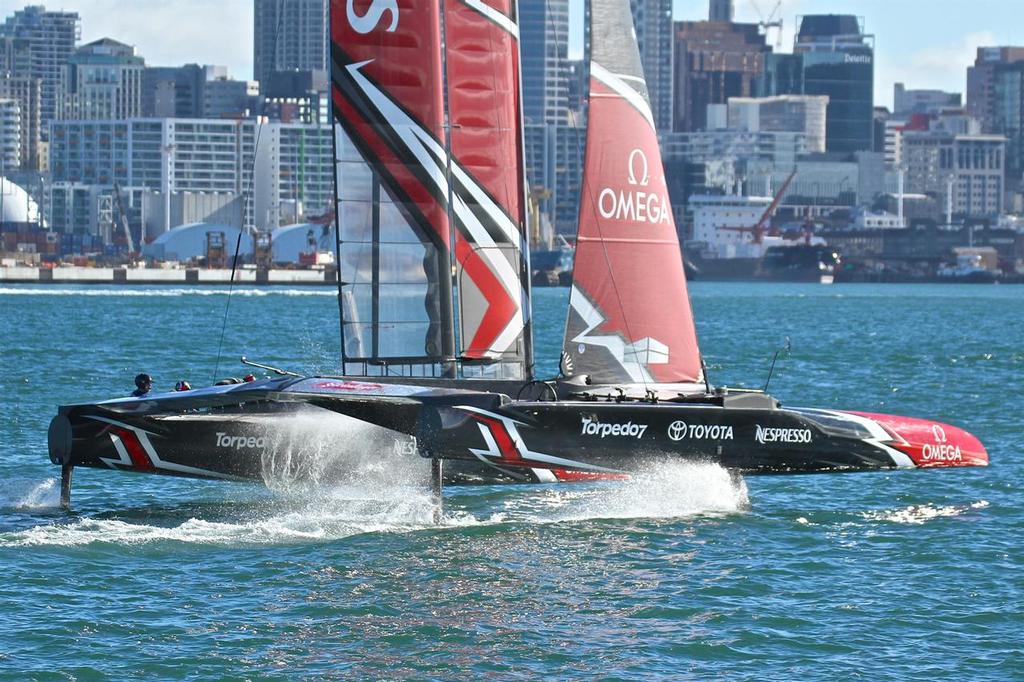 Emirates Team New Zealand AC50 on the Waitemata.  March 23, 2017 photo copyright Richard Gladwell www.photosport.co.nz taken at  and featuring the  class