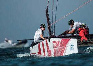 Team Tilt, a wildcard entry to the Act, took their first race win today in Muscat, Oman – Extreme Sailing Series photo copyright Lloyd Images http://lloydimagesgallery.photoshelter.com/ taken at  and featuring the  class