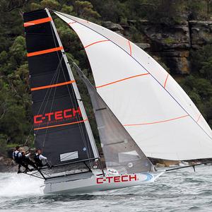 Alex Vallings drives C-Tech ard down the second run to Obelisk. - 2017 JJ Giltinan Championship photo copyright 18footers.com taken at  and featuring the  class