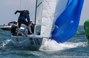 Fifteen+ (David Clark, Andrew Smith, Ian Johnson) at the weather mark for the second time in Race Five. Bullet and a third on the day saw them take third place overall. - Brighton Land Rover 2017 VIC Etchells Championship photo copyright  Alex McKinnon Photography http://www.alexmckinnonphotography.com taken at  and featuring the  class