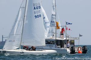 Thanks to all the volunteers. Kevin Wilson waits for the breeze to settle before pulling done the AP to start the day’s racing.  - 2017 Brighton Land Rover Etchells Victorian Championship photo copyright  Alex McKinnon Photography http://www.alexmckinnonphotography.com taken at  and featuring the  class