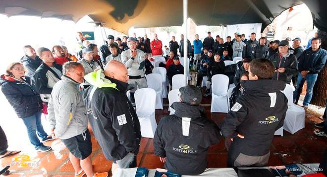 Peter Reggio announced the cancellation of racing for the day at the morning skippers' briefing – RC44 Sotogrande Cup © Martinez Studio