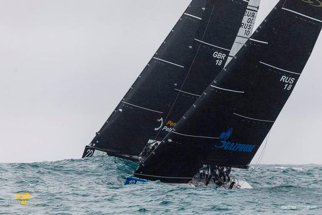 The RC44s were disappearing up to their spreaders in the troughs of today's swell - RC44 Sotogrande Cup © Martinez Studio