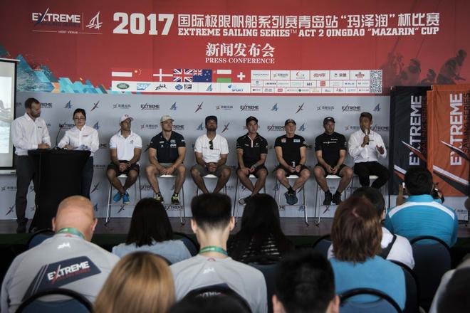 Skippers attend press conference during day one of Act 2 at the Extreme Sailing Series in Qingdao, China ©  Xaume Olleros / OC Sport