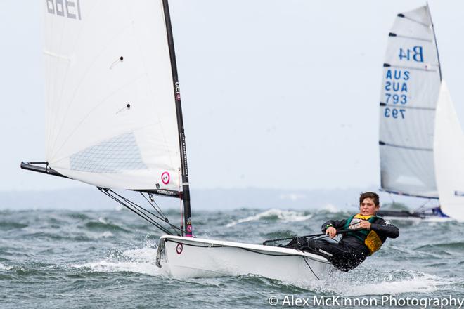 Michael Parks from RBYC on Swoosh Enjoying some wave action Currently leading the juniors, and in seventh place overall - RS Aero Australian Championship ©  Alex McKinnon Photography http://www.alexmckinnonphotography.com