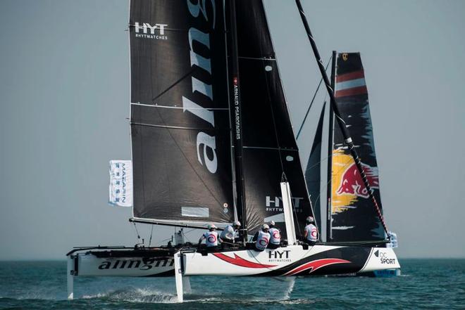 Act 2, Extreme Sailing Series Qingdao - Day 1 - Alinghi took advantage of the last minute breeze and sit at the top of the Act leaderboard after three races ©  Xaume Olleros / OC Sport
