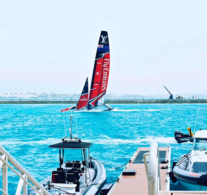 Emirates Team NZ nosedives outside the Oracle Team USA base  - April 27, 2017 © Tom Slingsby